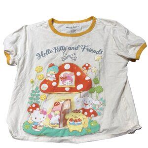 Hello Kitty & Friends Graphic T-Shirt Yellow Trim Girls Large Sanrio